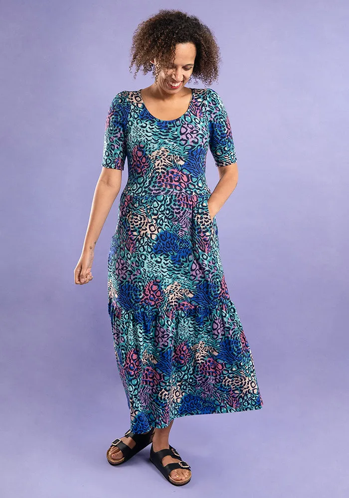 Odell Blue Hybrid Animal Print Cotton Midaxi Dress