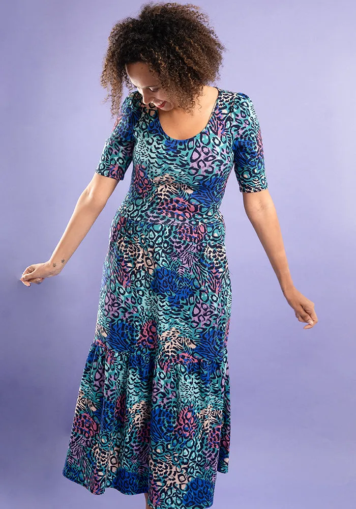 Odell Blue Hybrid Animal Print Cotton Midaxi Dress