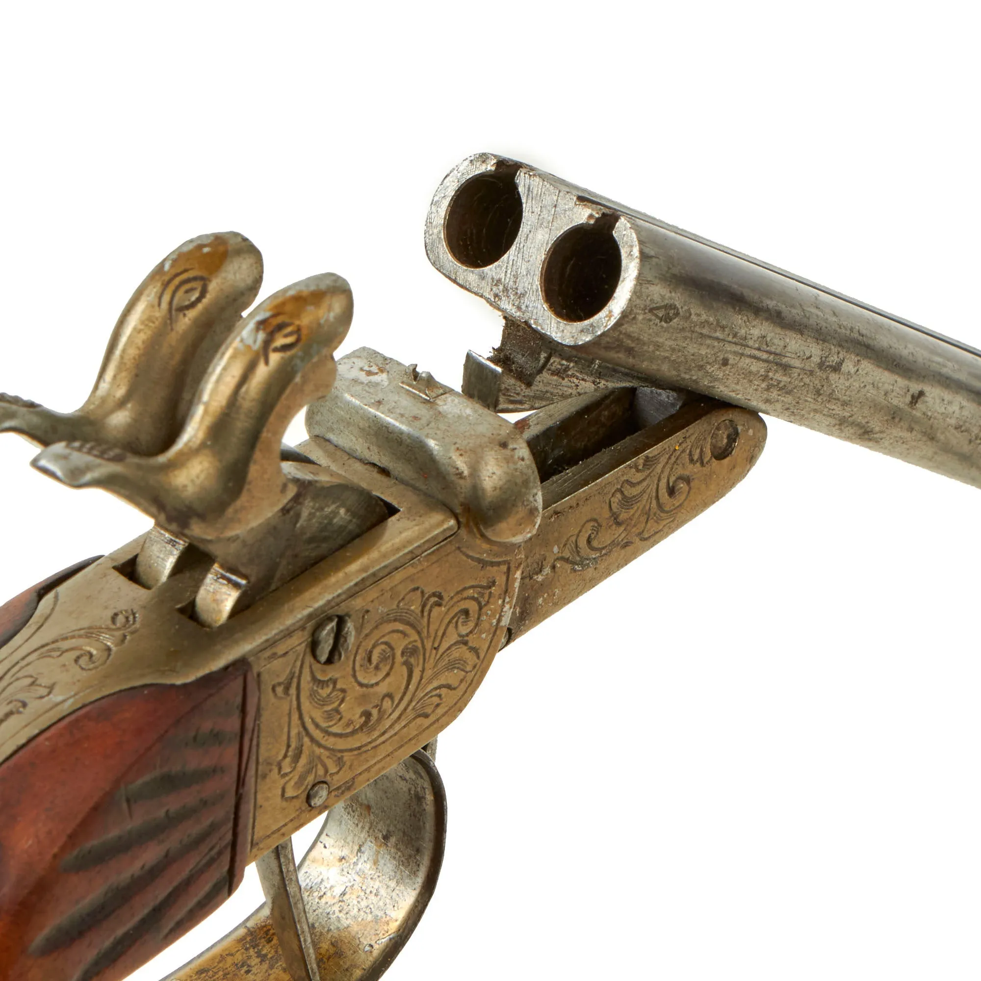 Original British Victorian Era Belgian Style 7mm Pinfire Double Barrel Pistol with Tip-Up Break Action - Circa 1855