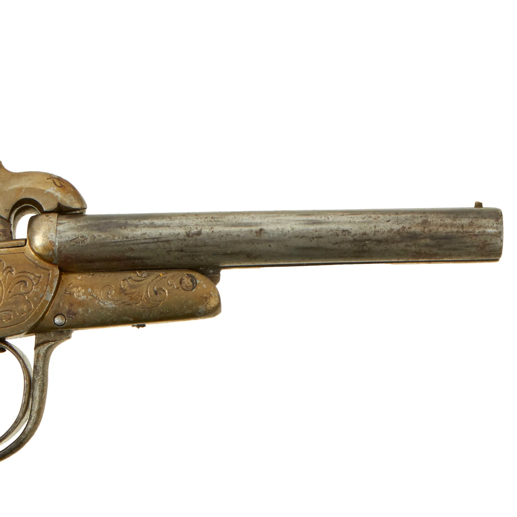 Original British Victorian Era Belgian Style 7mm Pinfire Double Barrel Pistol with Tip-Up Break Action - Circa 1855