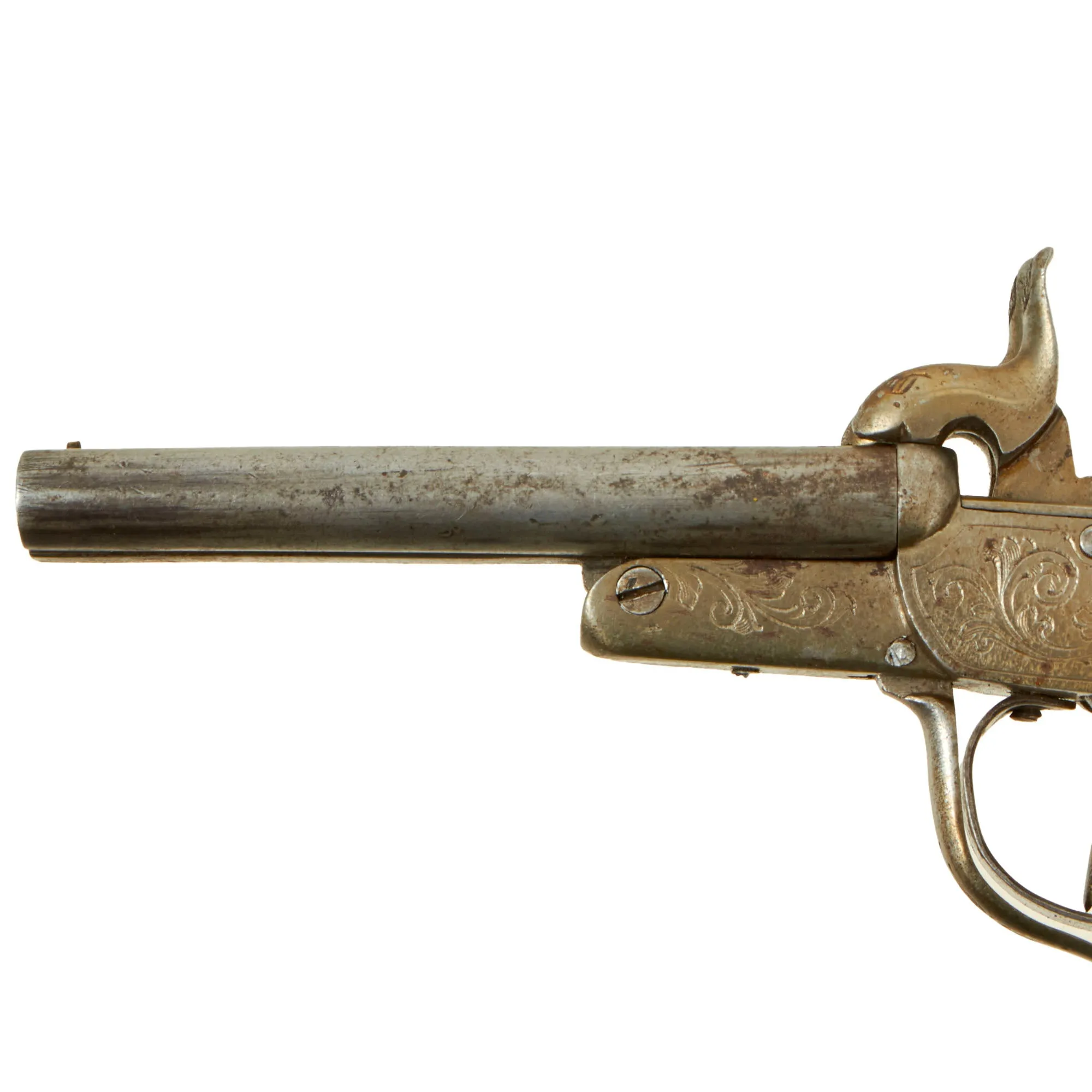 Original British Victorian Era Belgian Style 7mm Pinfire Double Barrel Pistol with Tip-Up Break Action - Circa 1855