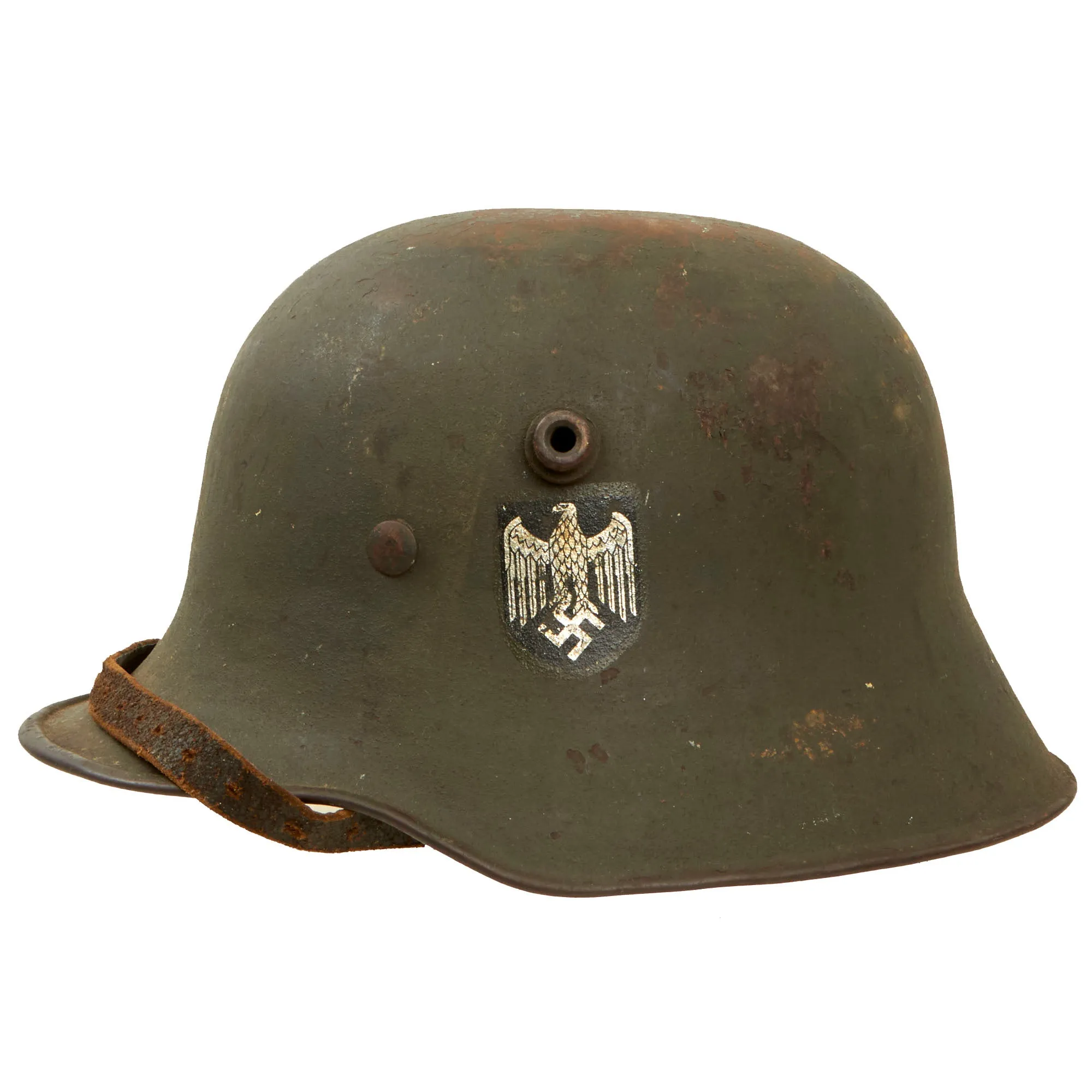 Original German WWII M18 Transitional Heer Army Single Decal Helmet with Liner & Chinstrap - Stamped Si.62