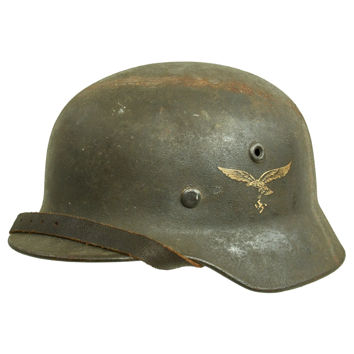 Original German WWII M40 Single Decal Luftwaffe Helmet with 58cm Liner & Chinstrap - Q66