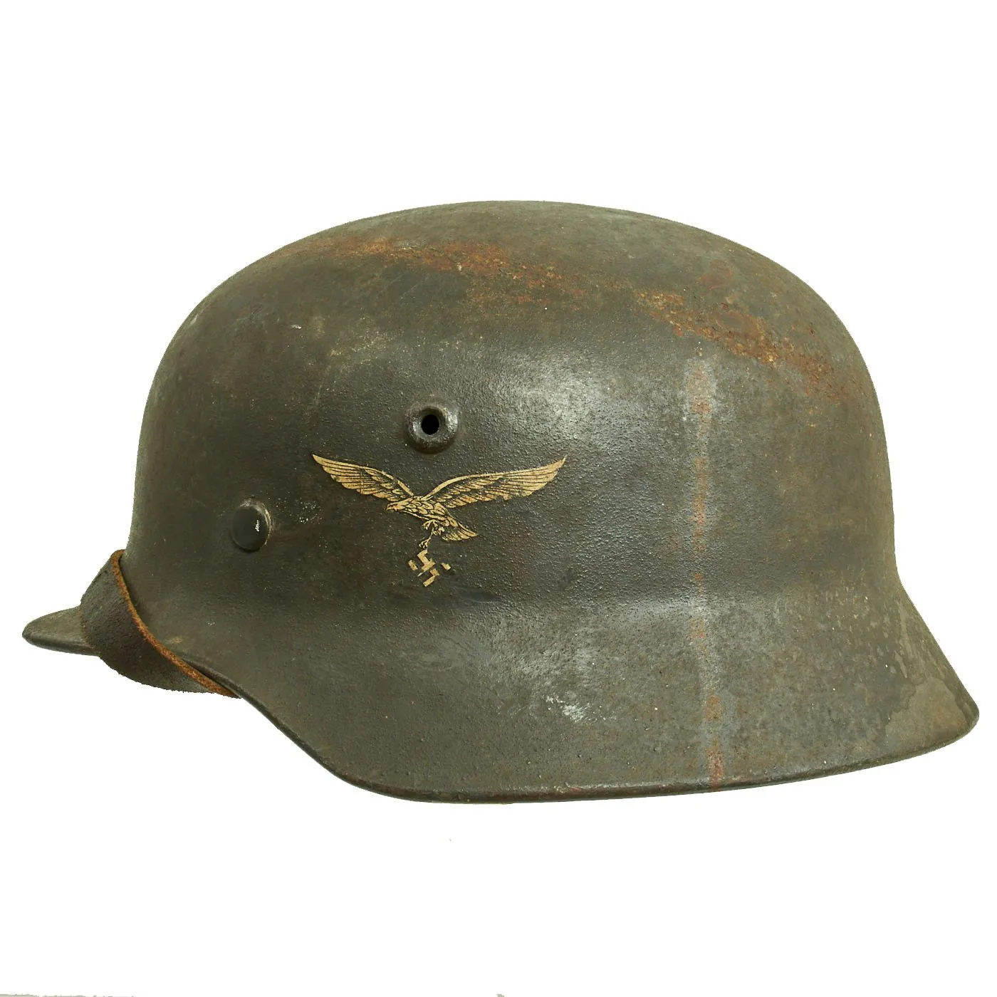 Original German WWII M40 Single Decal Luftwaffe Helmet with 58cm Liner & Chinstrap - Q66