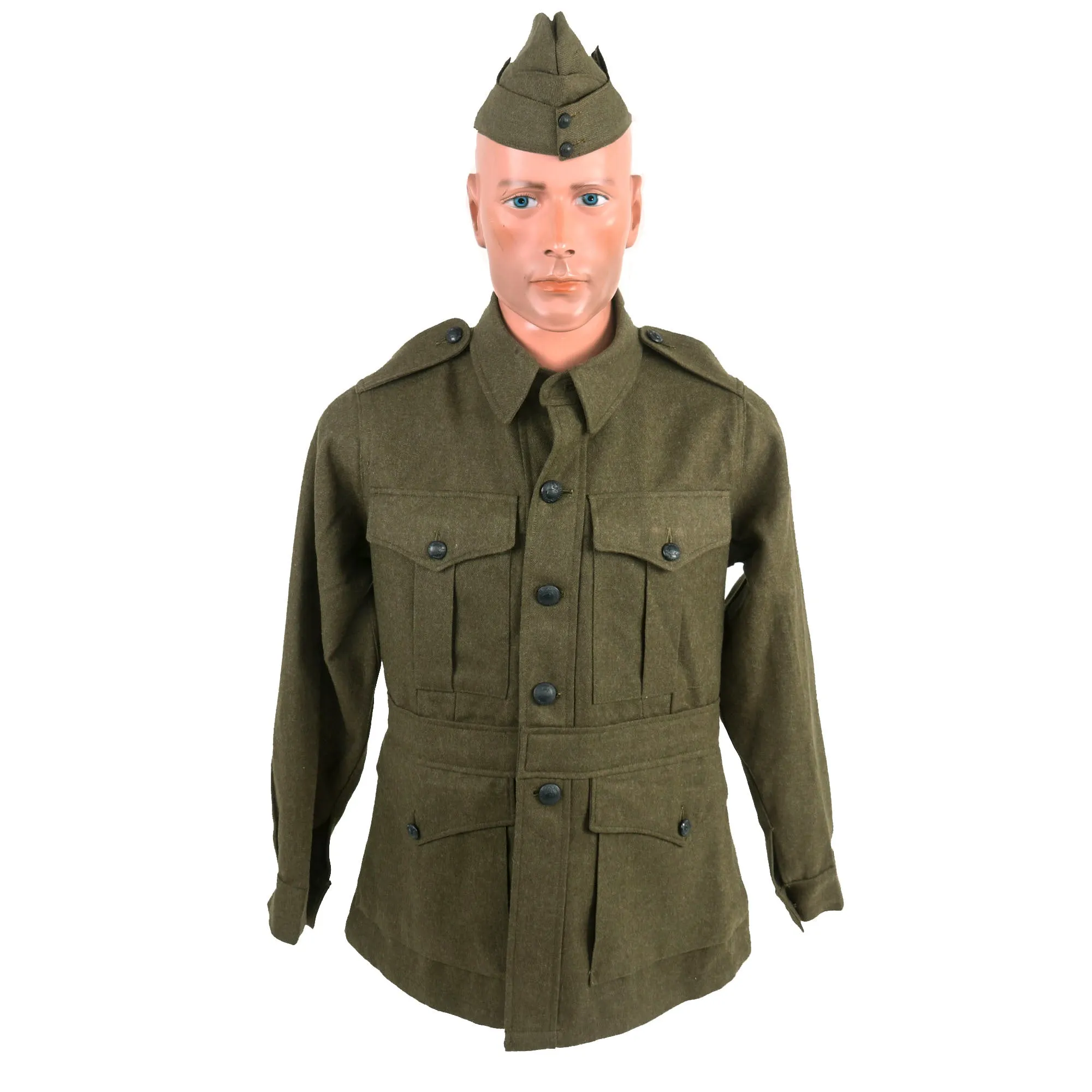 Original WWI Australian Imperial Force P-1917 Tunic with Wool Greatcoat, Overseas “Flat Cap” and Leg Gaiters