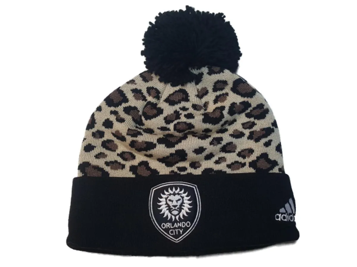 Orlando City SC Adidas Leopard Print Acrylic Cuffed Beanie Hat Cap w Poof Ball