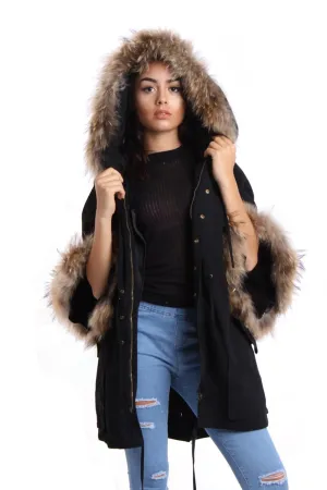 Oversized Sleeve Fur Parka Coat