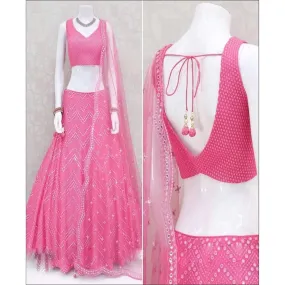 Pink Colored Faux Georgette Embroidered Work Lehenga Choli