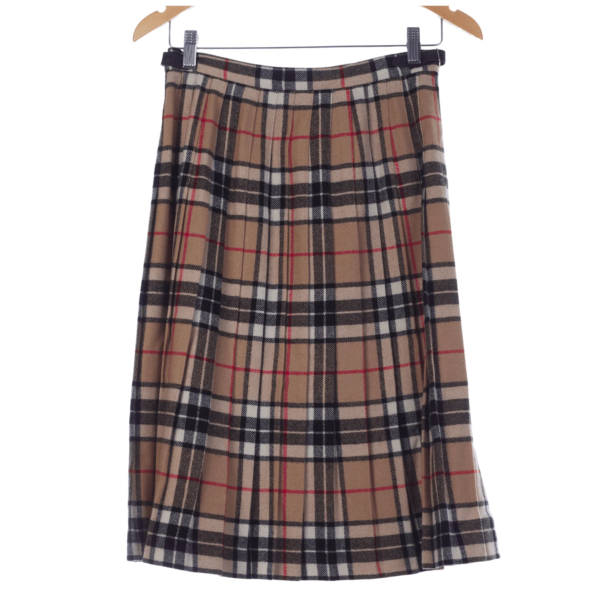 Pitlochry Camel Tartan Kilt Style Wool Skirt UK Size 10