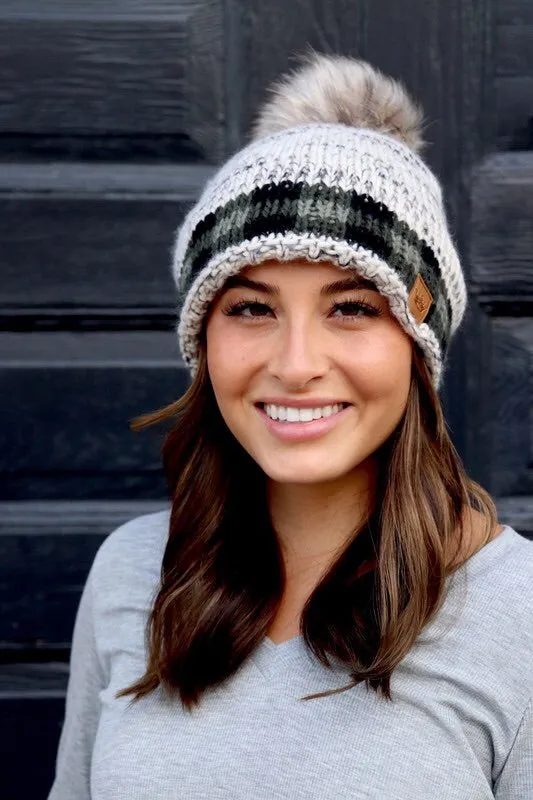 Plaid Accent Knit Hat