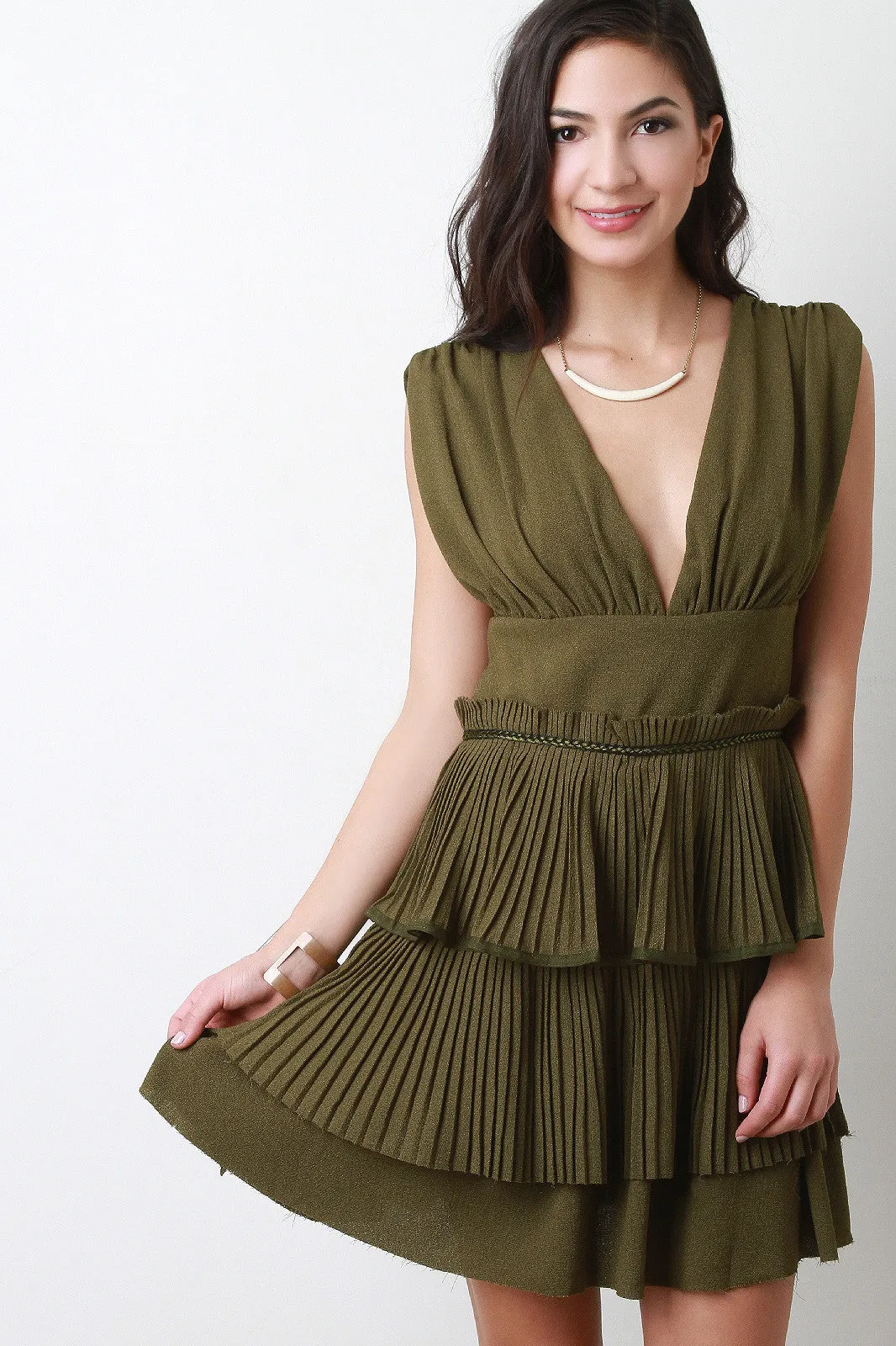 Pleated Tiers Cocktail Mini Dress