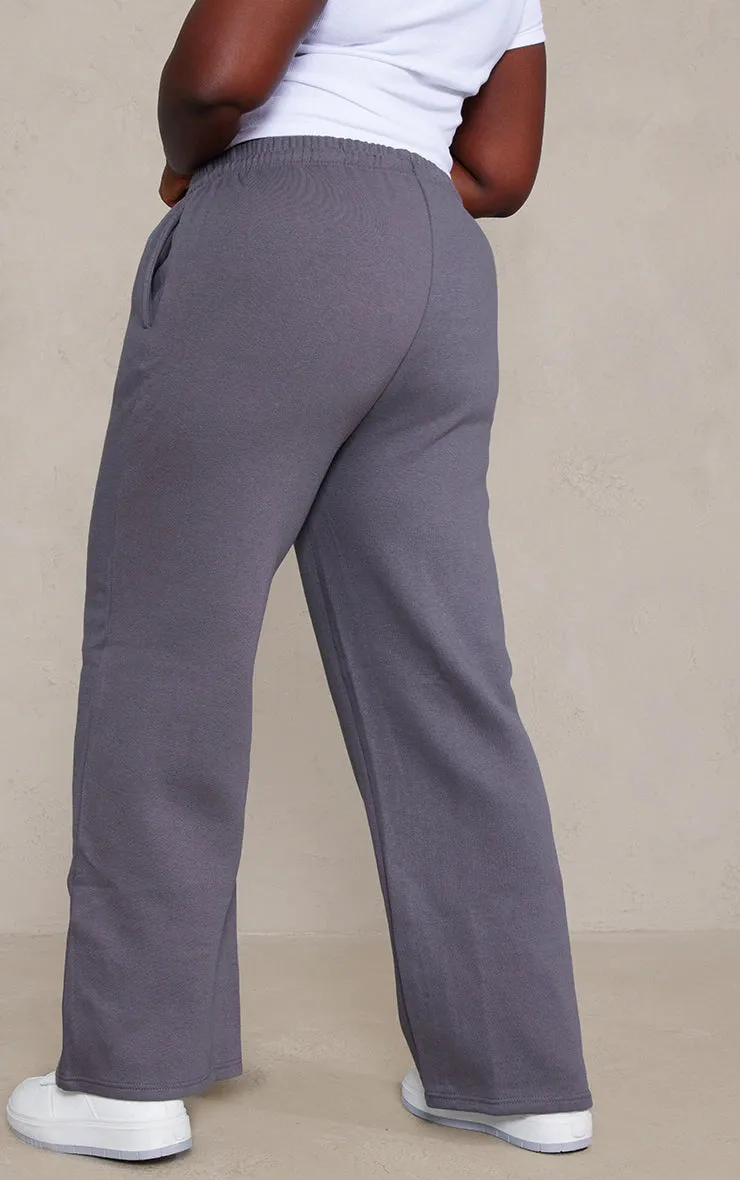 Plus Charcoal Pintuck Drawstring Straight Leg Leg Sweatpants