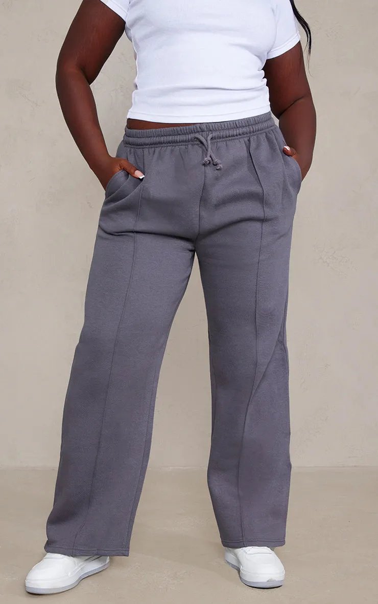 Plus Charcoal Pintuck Drawstring Straight Leg Leg Sweatpants