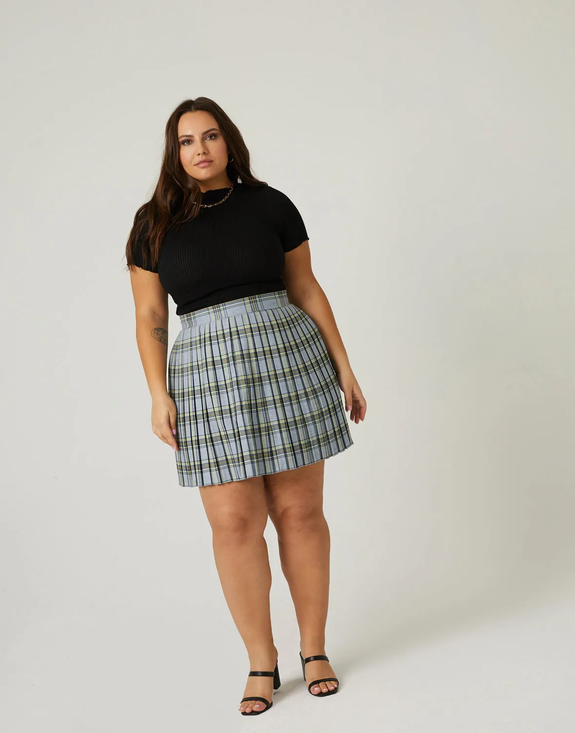 Plus Size Plaid Pleated Skirt