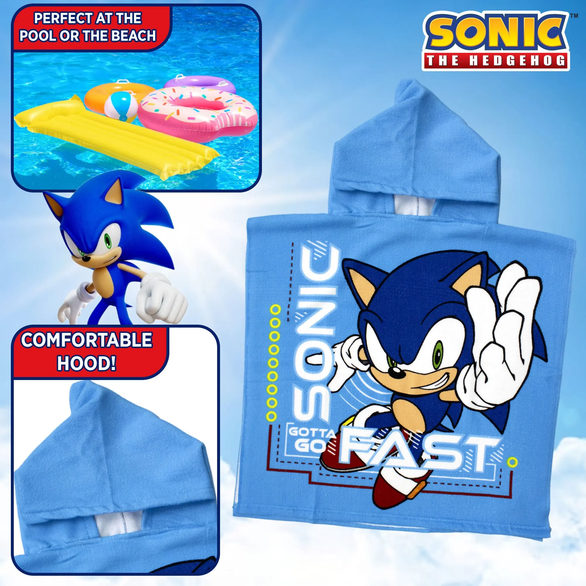 Poncho mare Sega Sonic The Hedgehog per bambini 55x110cm asciugamano 6805