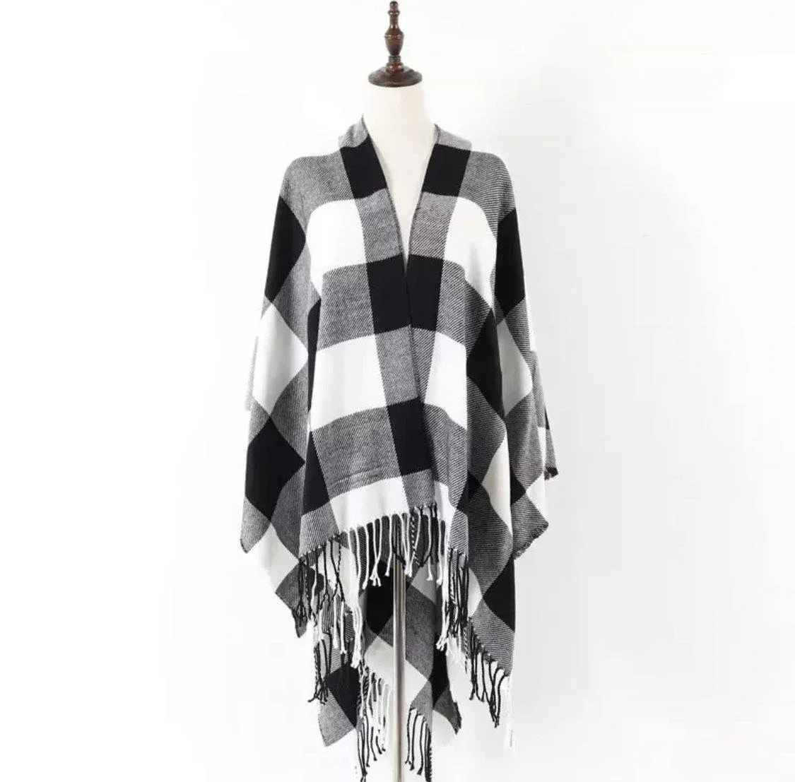 Poncho scarf { Plaid check } Red and black or white and black. 52 x 63. Free ship in US!