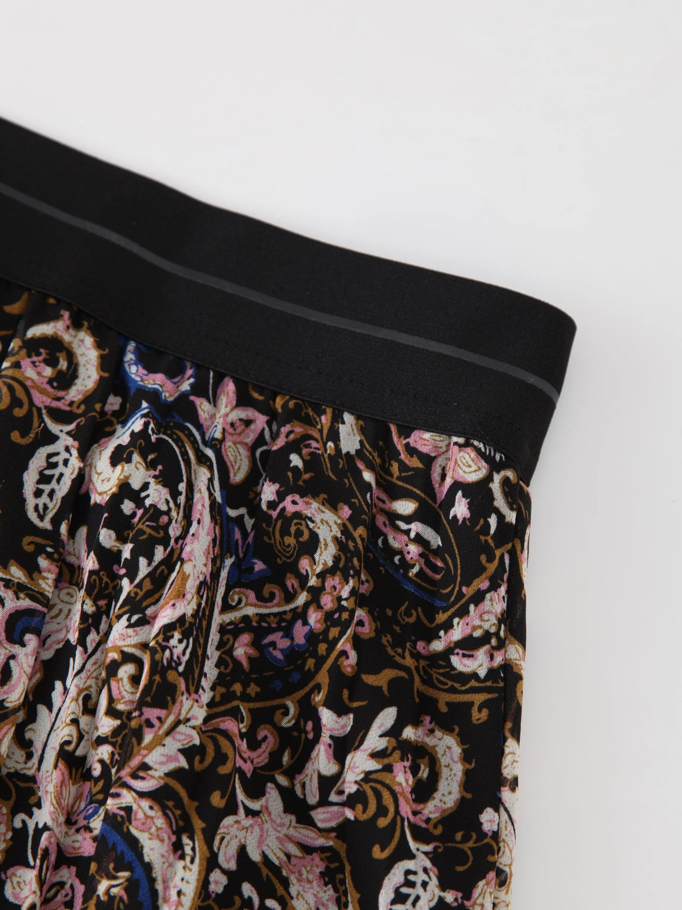 Printed Pleated Skirt 37"-Colored Paisley