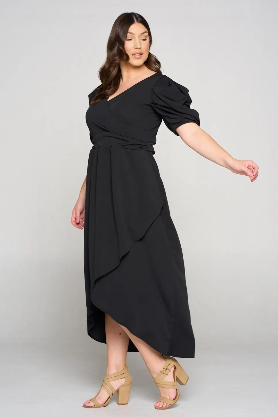 Puff Sleeve Tulip Wrap Dress