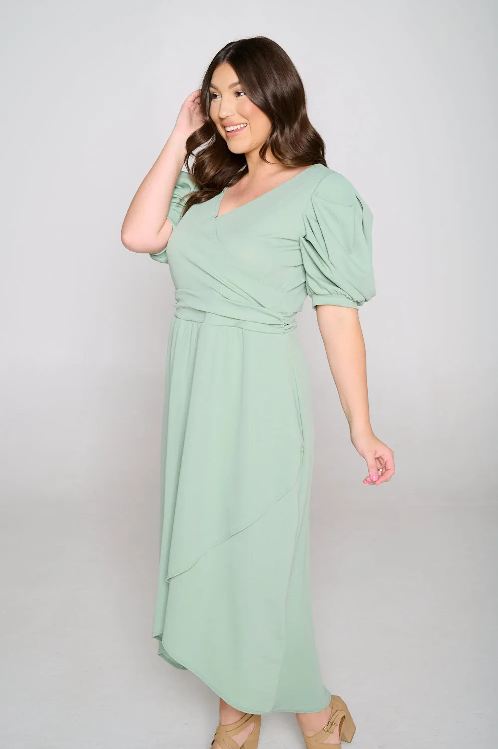 Puff Sleeve Tulip Wrap Dress