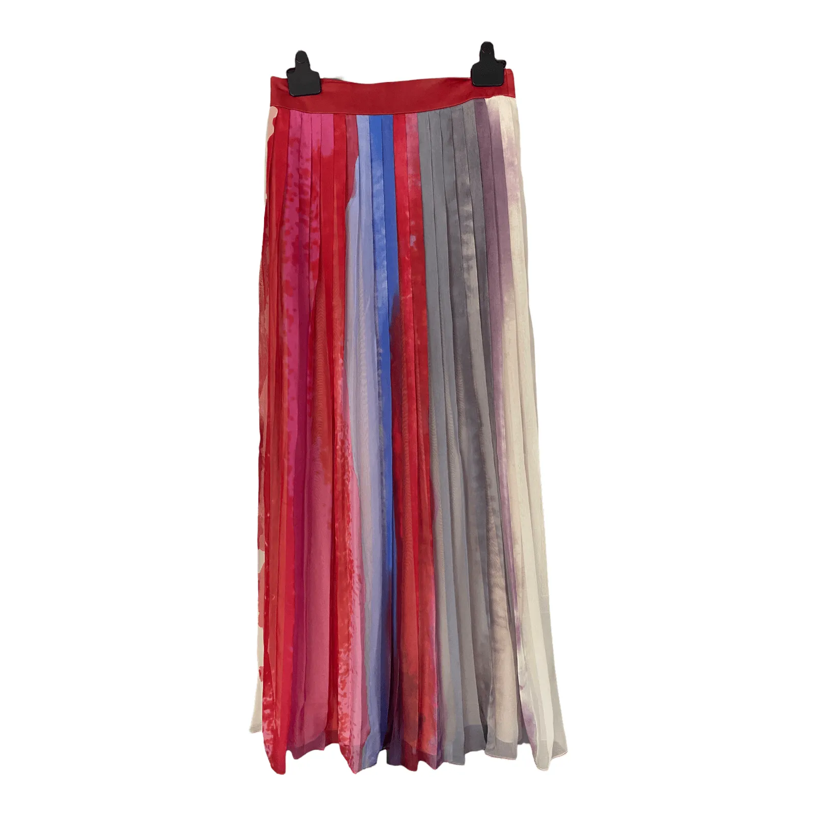 Rag & Bone Silk Multicolour Pleated Skirt with Leather Waistband UK Size 10/12