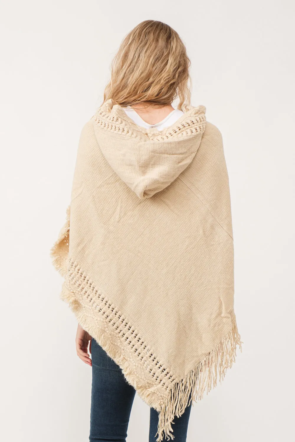 RAJ DYAN HOODED PONCHO CAPE ECRU