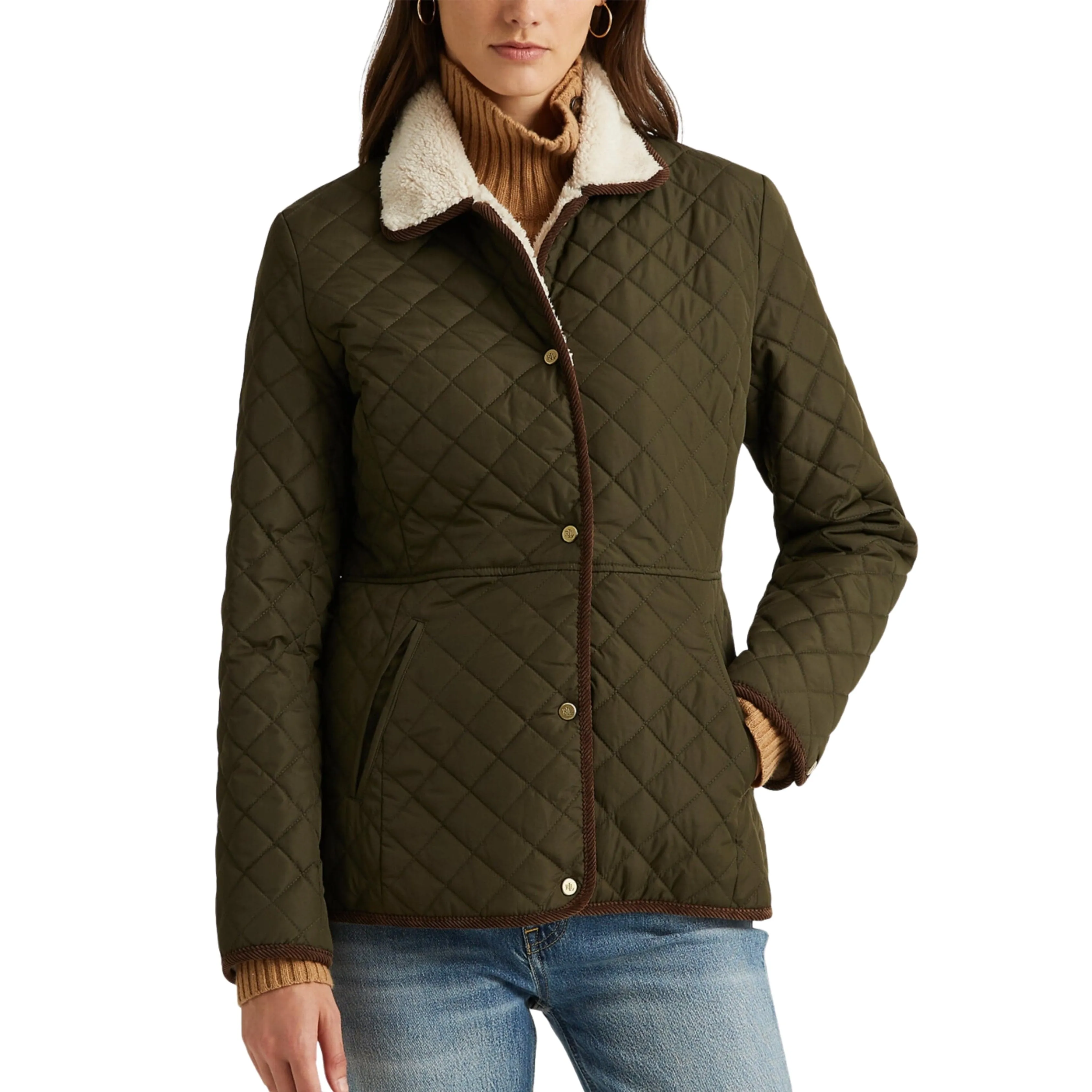 RALPH LAUREN - Faux-Sherpa Collar Quilted Coat