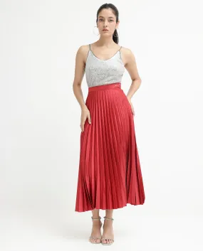 Rareism Women Shilton Maroon Polyester Fabric Solid Ankle Length Skirt