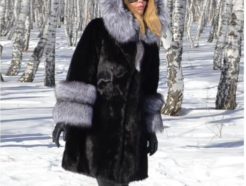 Real Mink Fur Silver Fox Fur Cuffs & Parka