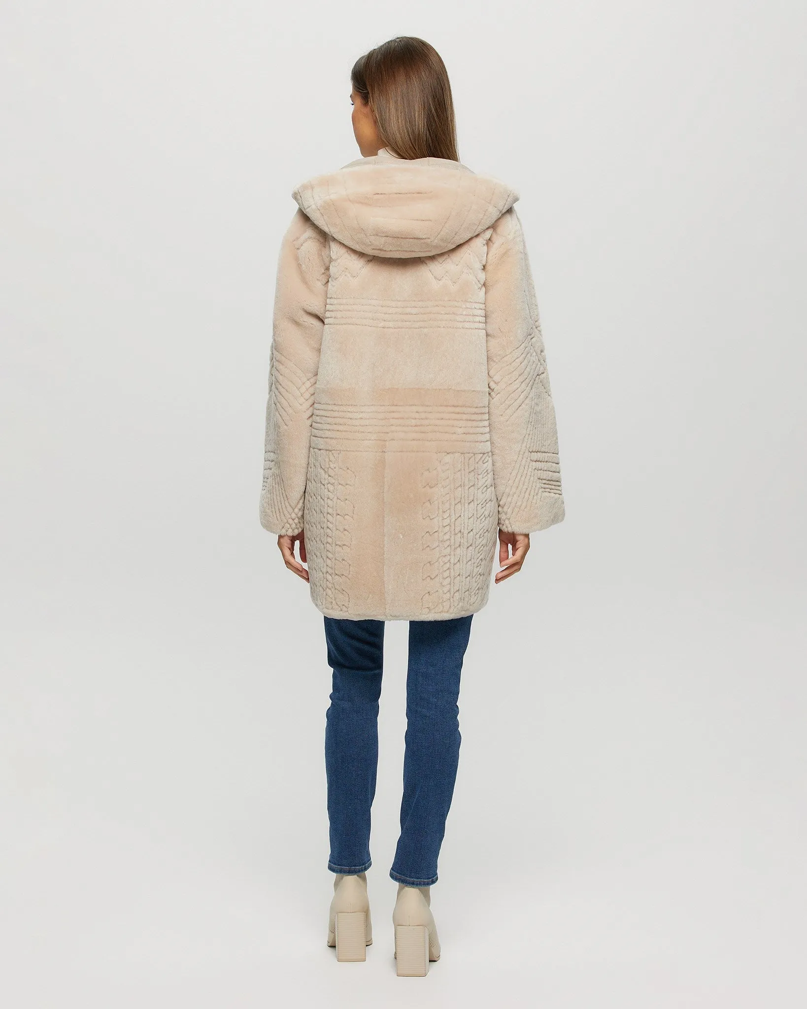 Reversible Select Shearling Lamb Parka with Grooved Pattern