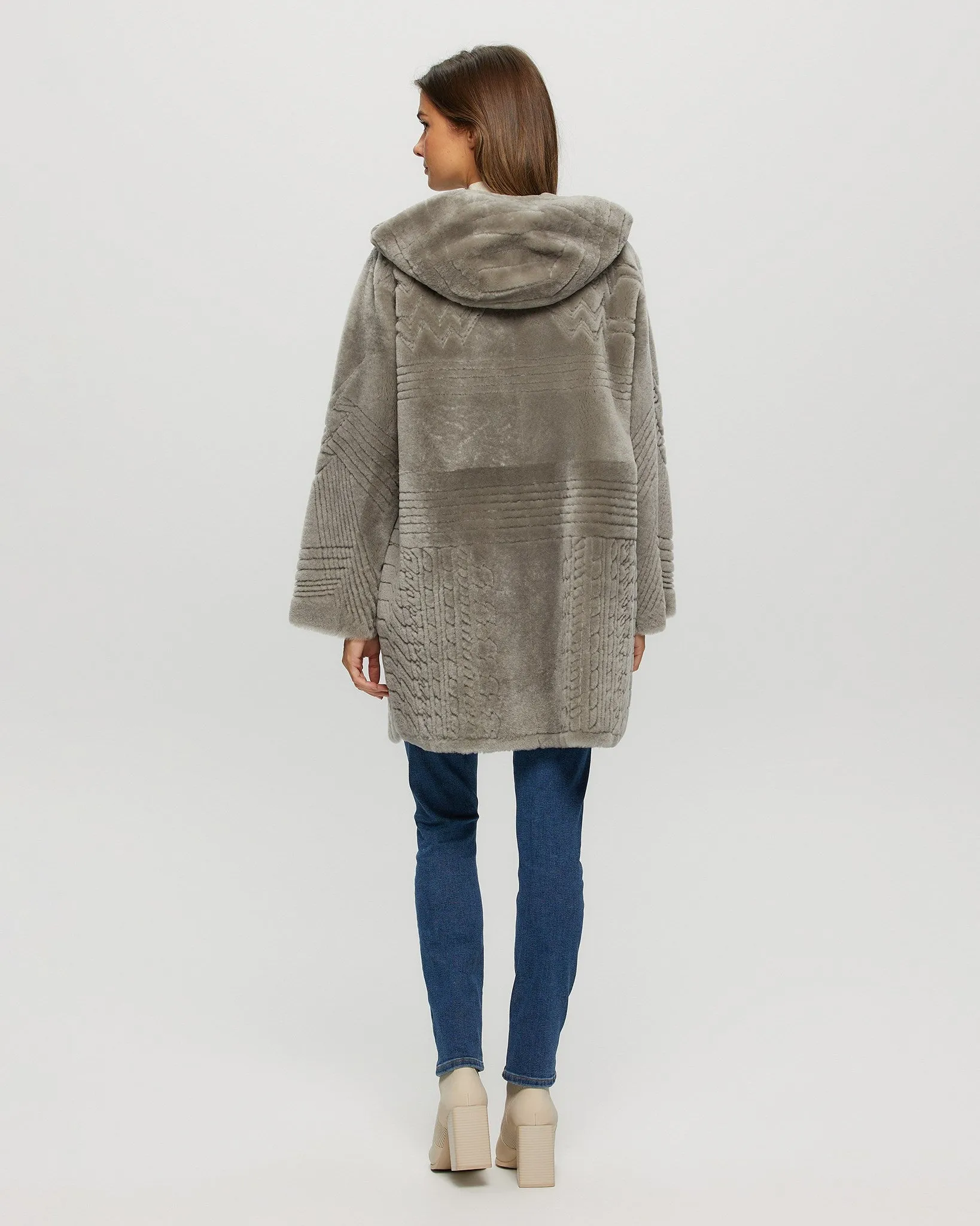 Reversible Select Shearling Lamb Parka with Grooved Pattern