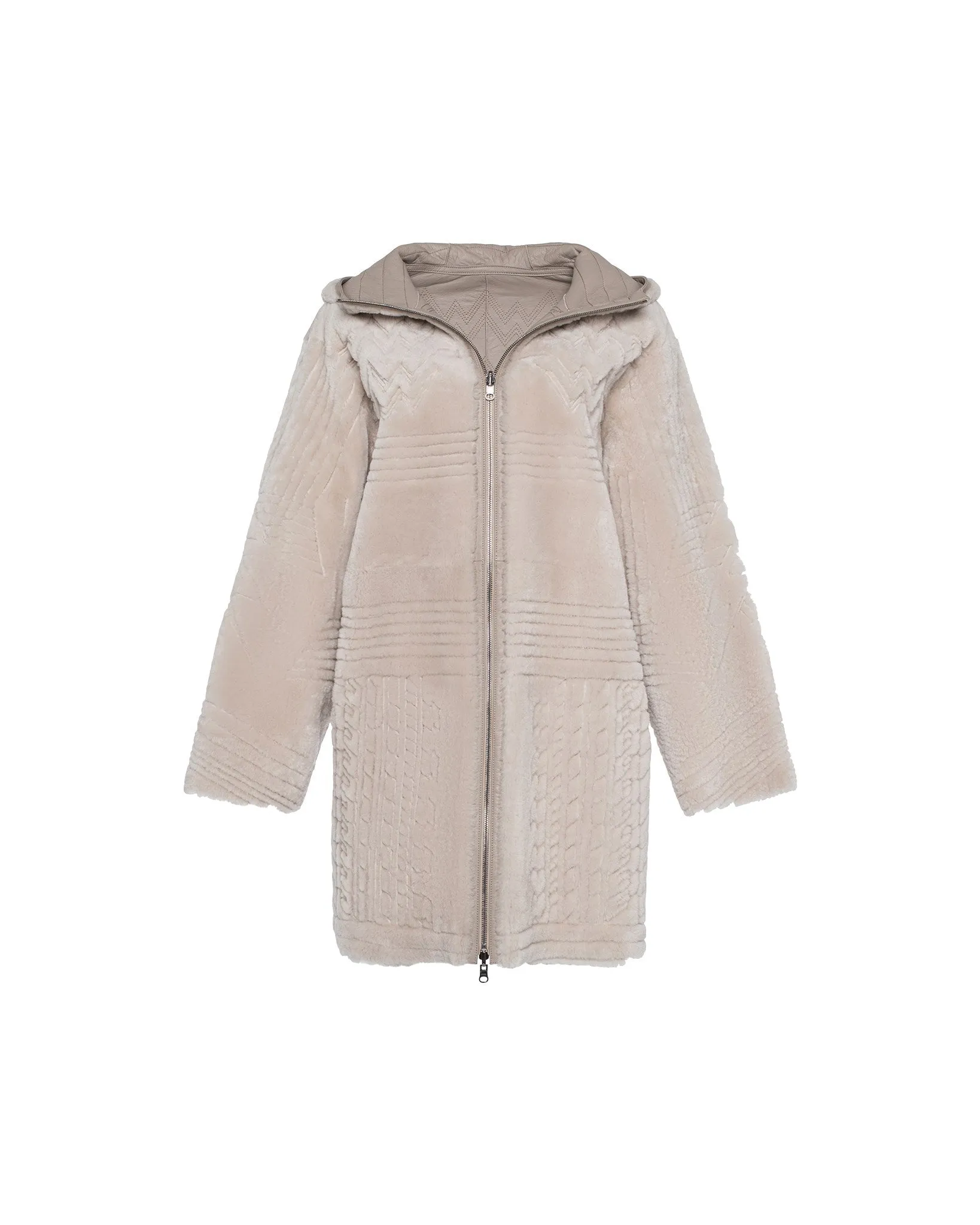 Reversible Select Shearling Lamb Parka with Grooved Pattern