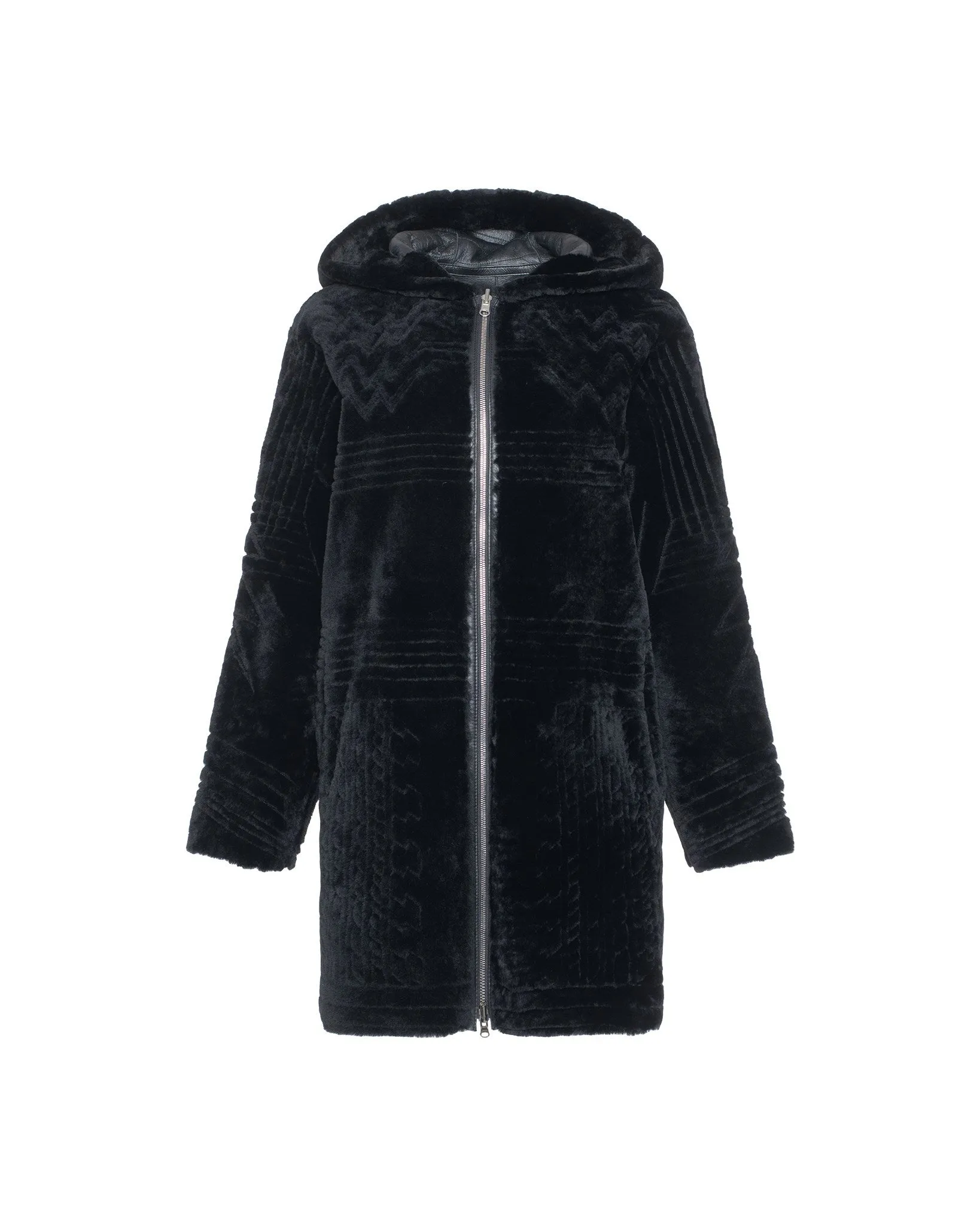 Reversible Select Shearling Lamb Parka with Grooved Pattern