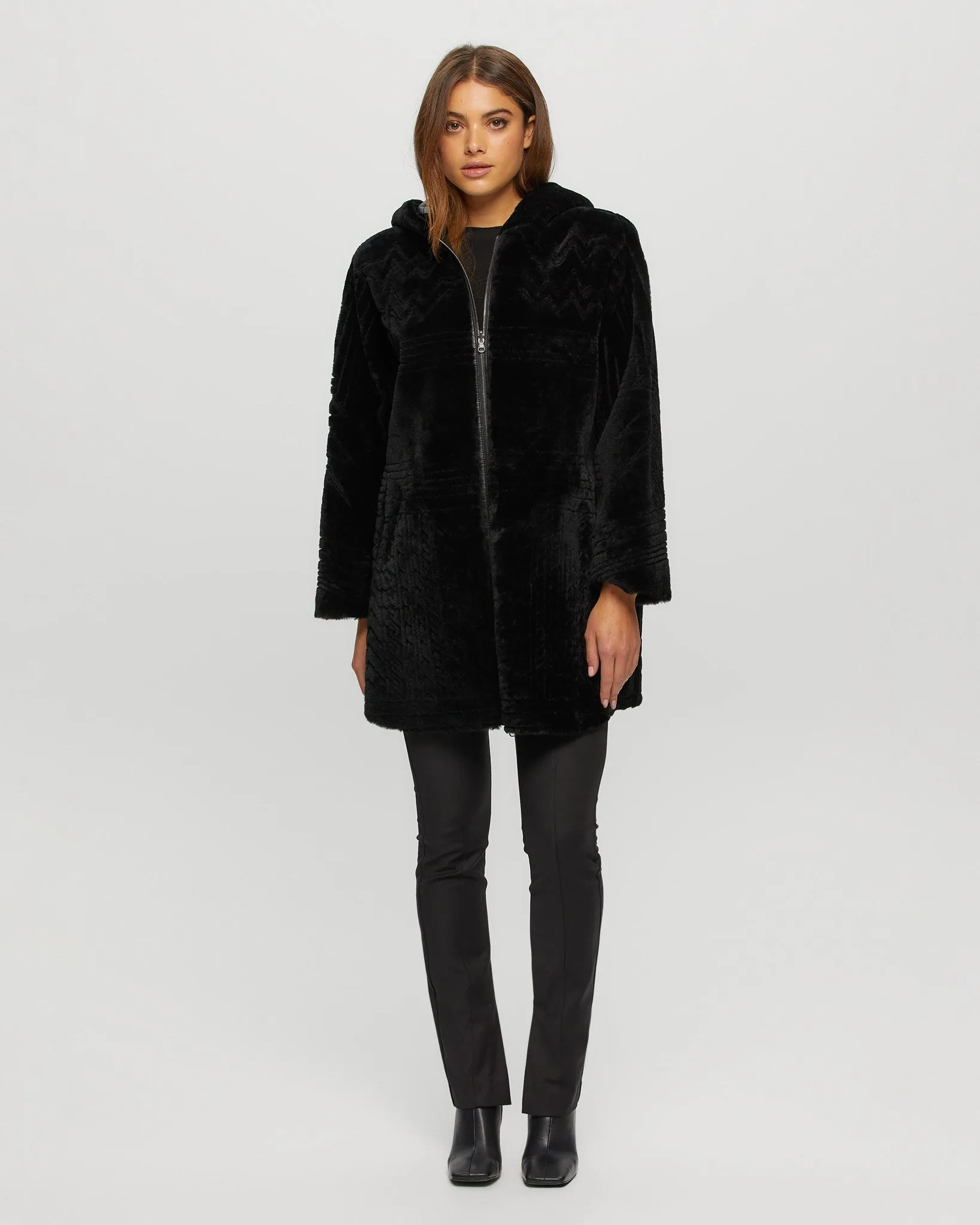 Reversible Select Shearling Lamb Parka with Grooved Pattern