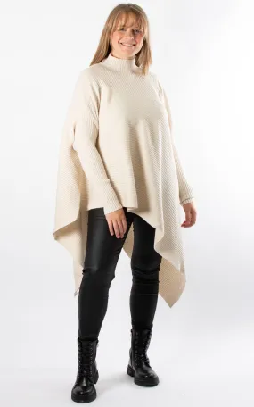 Ribbed Poncho | Beige