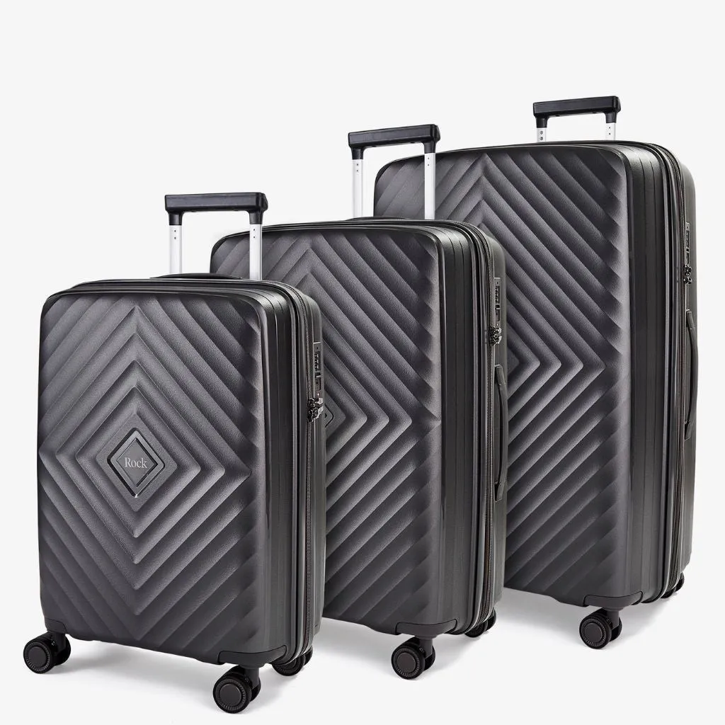 Rock Infinity 3 Piece Expander Hardsided Suitcase Set - Charcoal