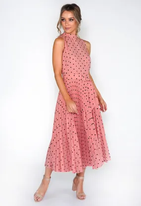 ROSE POLKA DOT PLEATED MIDI DRESS