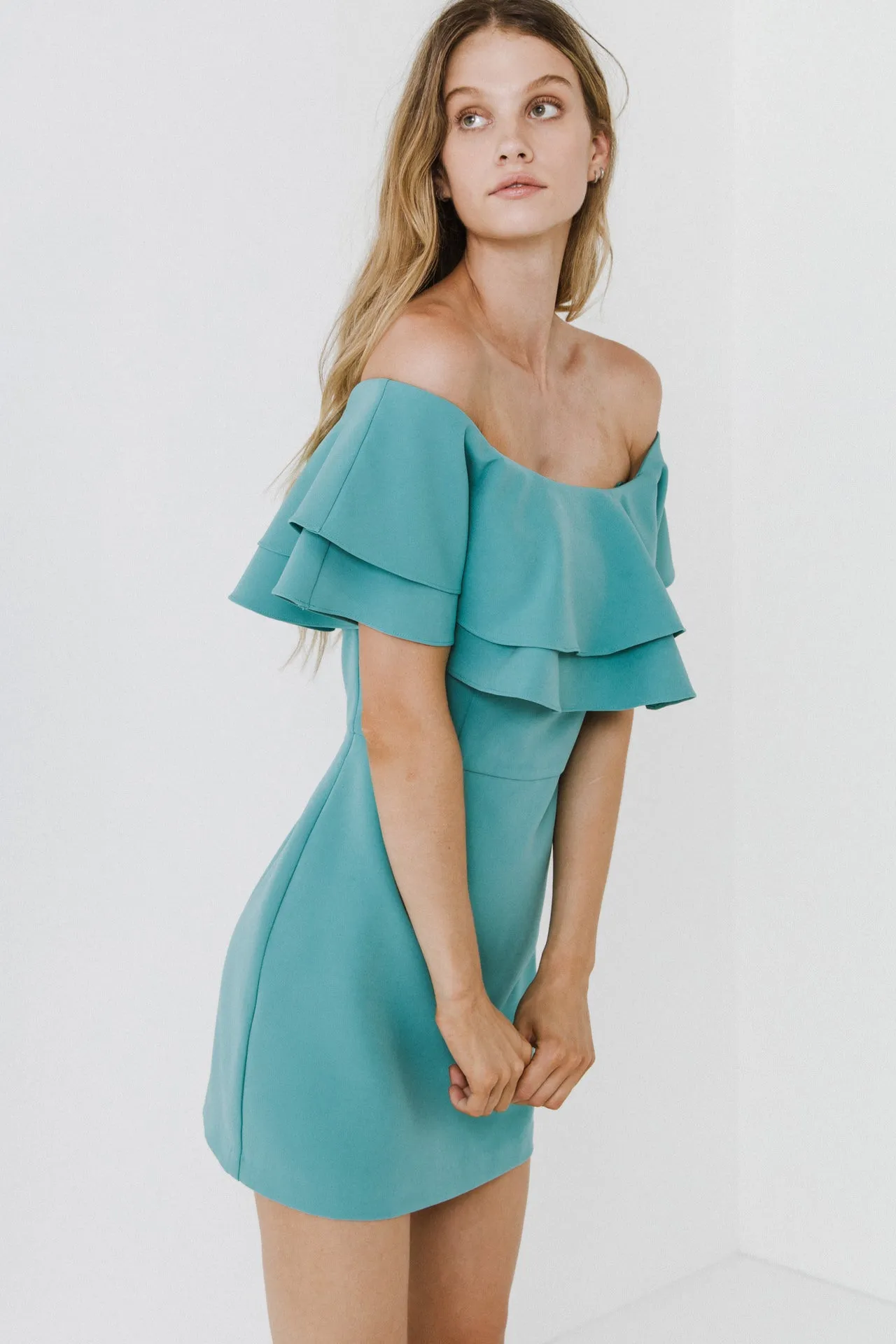 Ruffled Off Shoulder Mini Dress