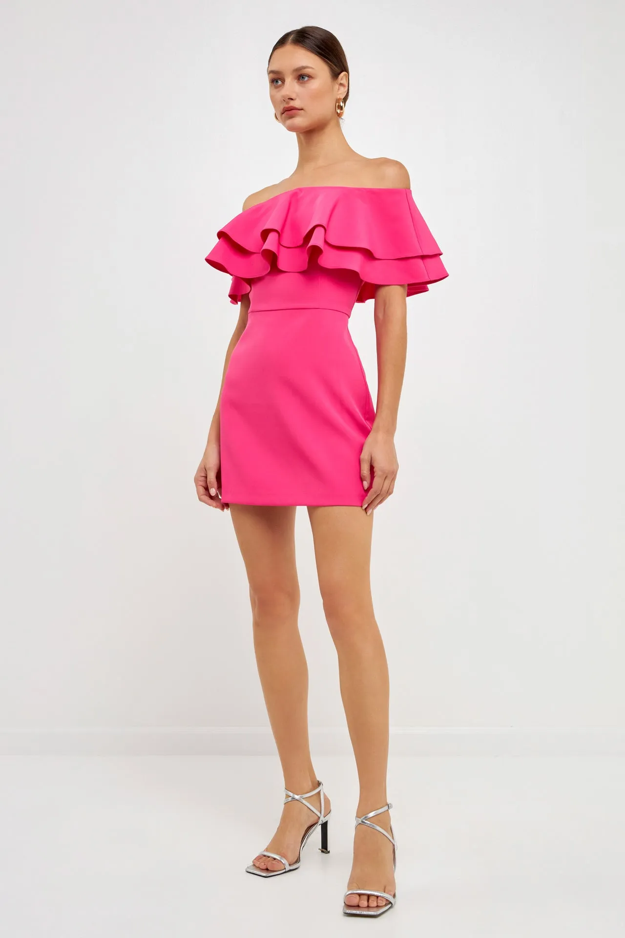 Ruffled Off Shoulder Mini Dress