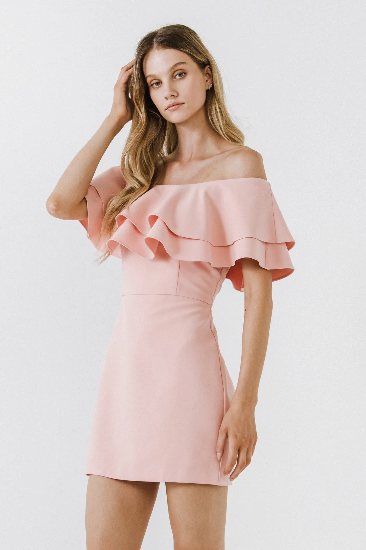 Ruffled Off Shoulder Mini Dress