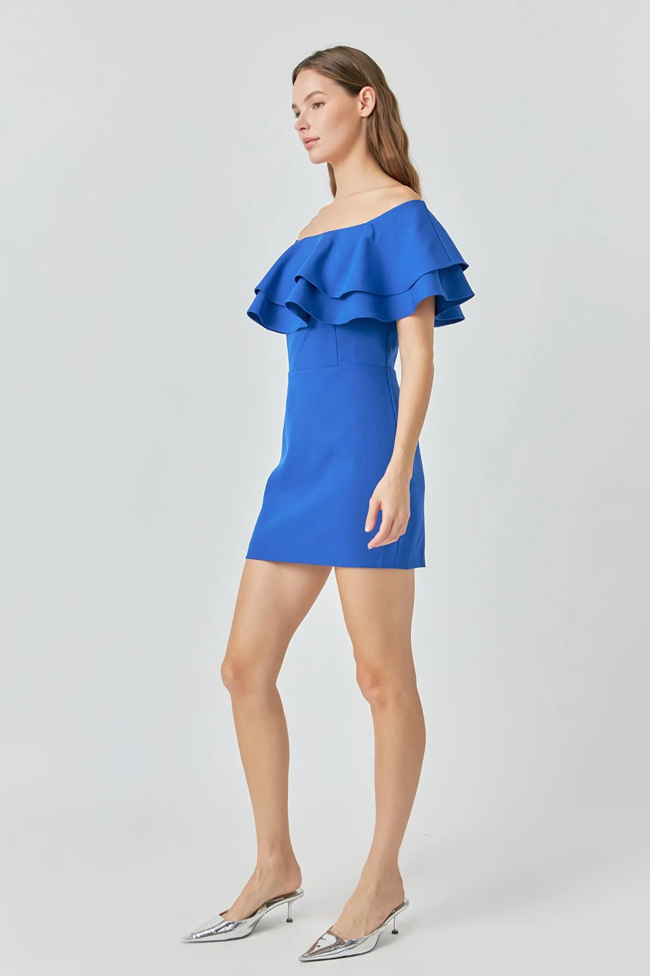 Ruffled Off Shoulder Mini Dress