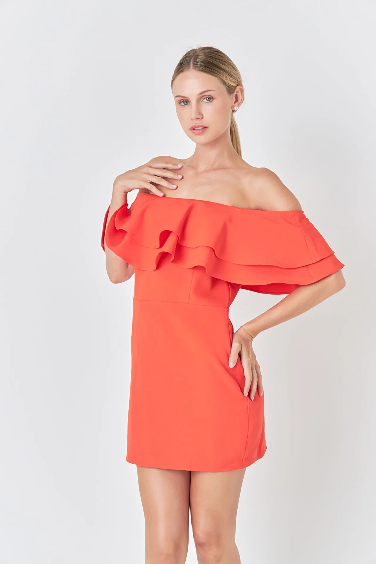 Ruffled Off Shoulder Mini Dress