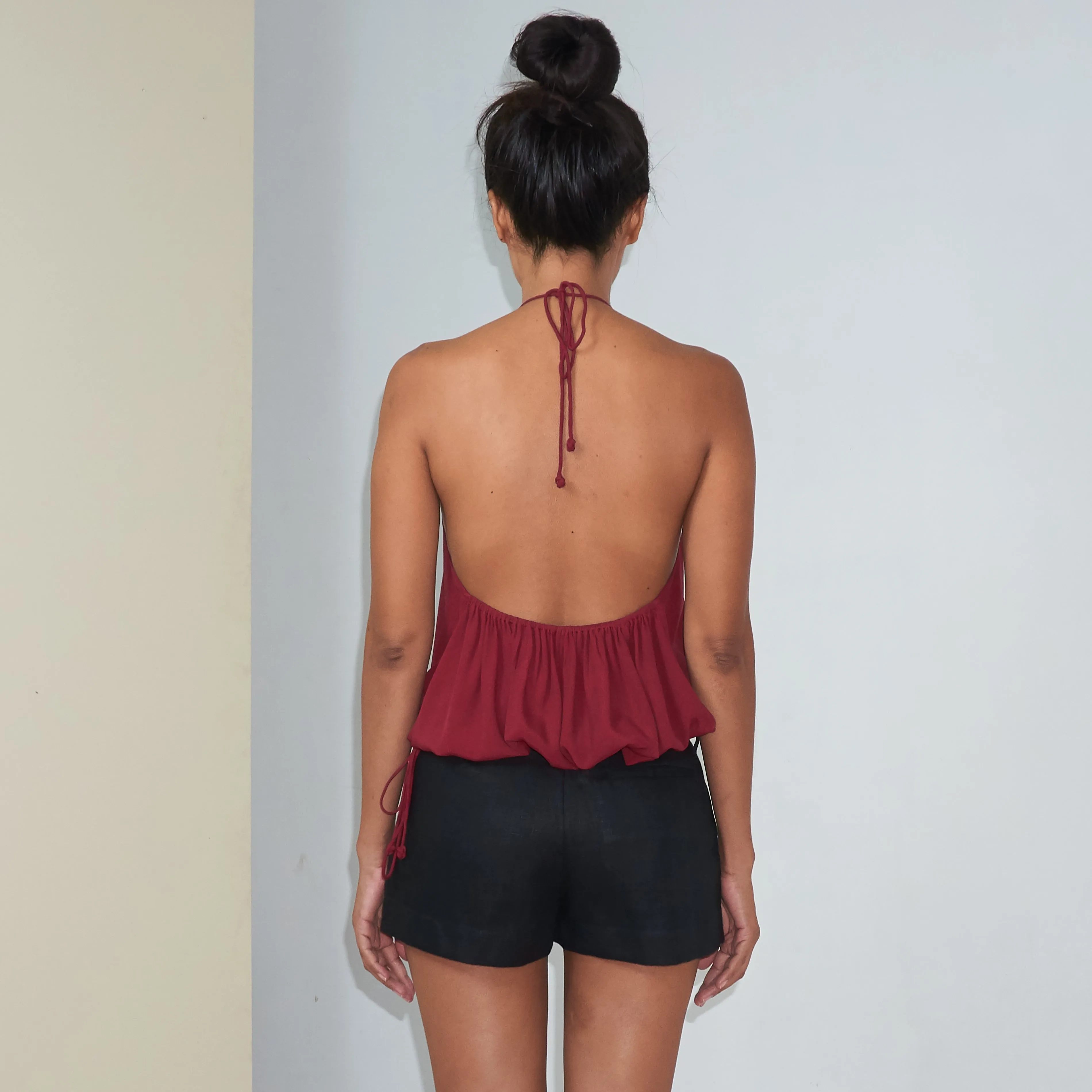 RUSH HALTER TOP - Rayon Fujette Crepe | Burgundy