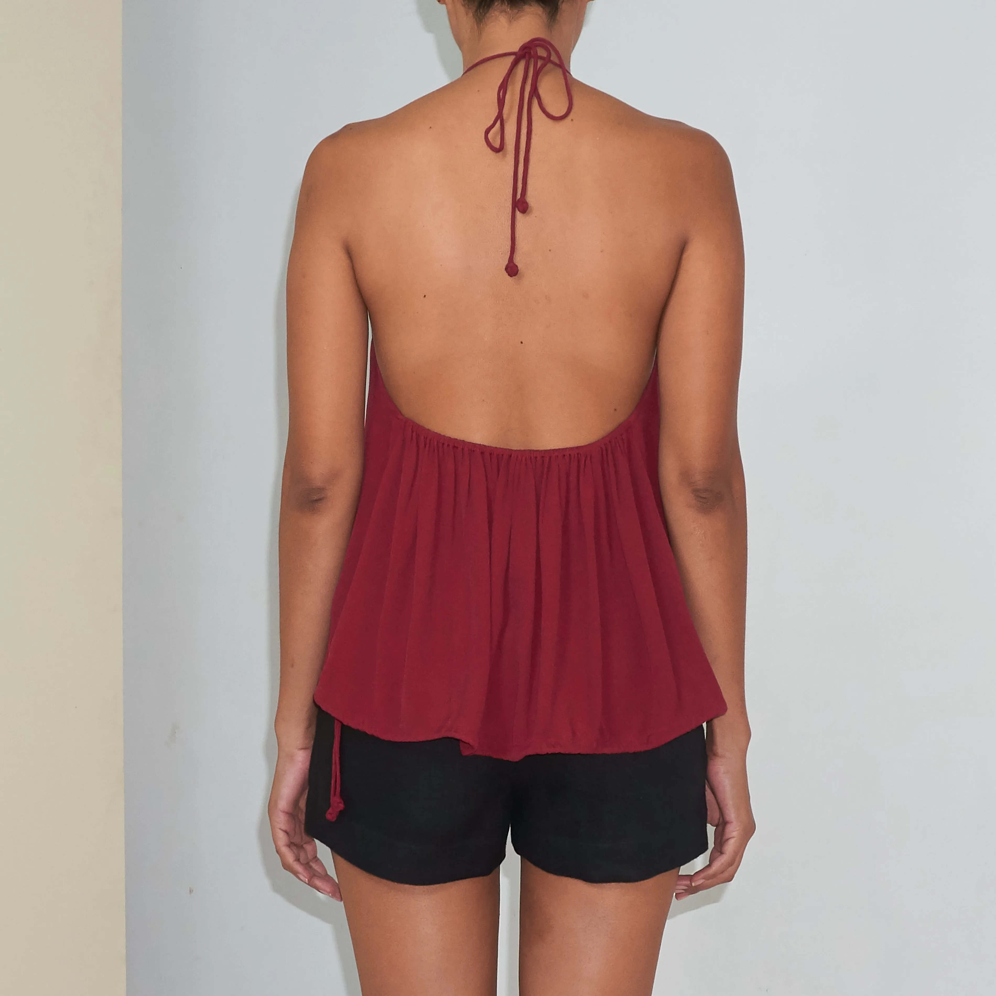 RUSH HALTER TOP - Rayon Fujette Crepe | Burgundy