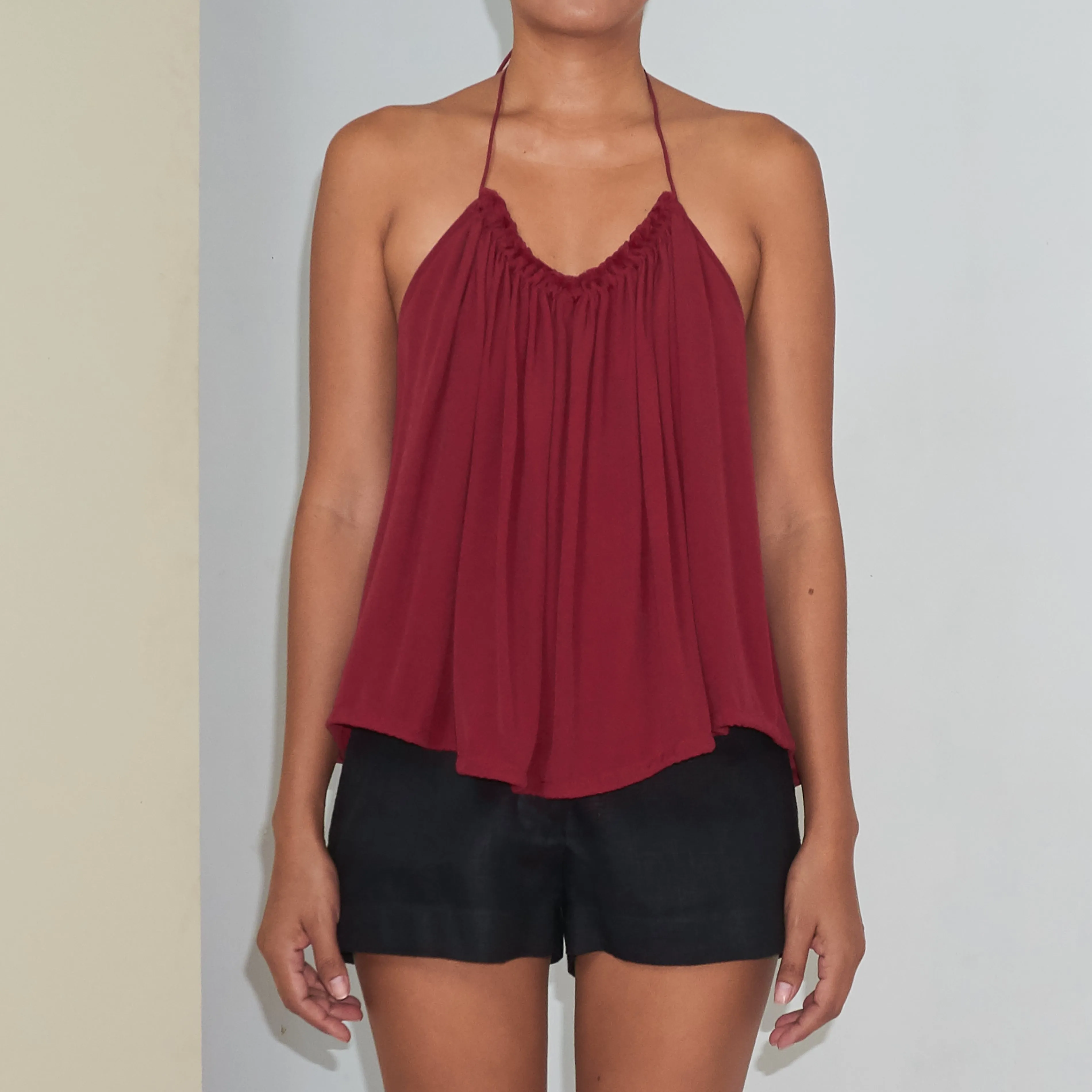 RUSH HALTER TOP - Rayon Fujette Crepe | Burgundy