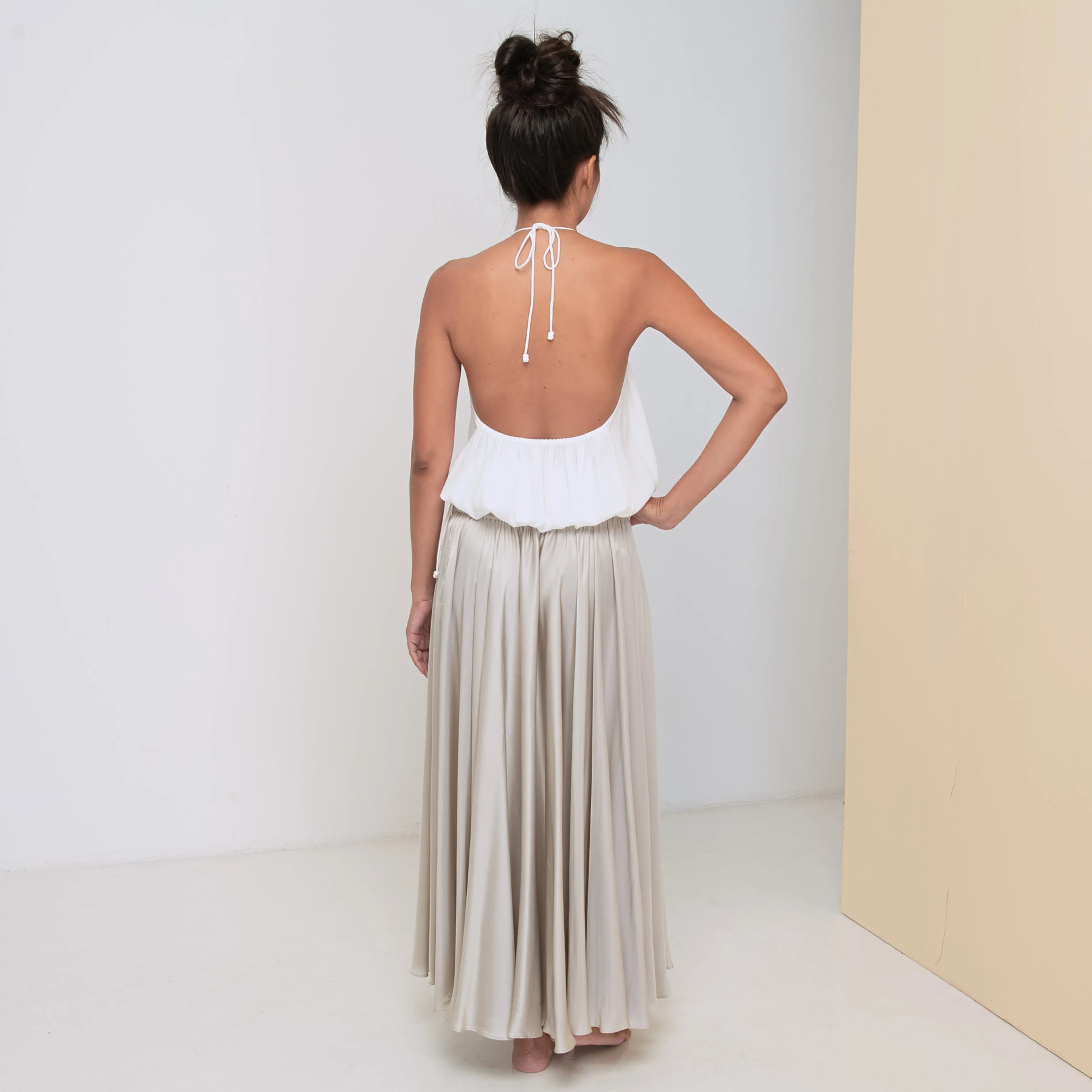 RUSH HALTER TOP - Rayon Fujette Crepe | Off White