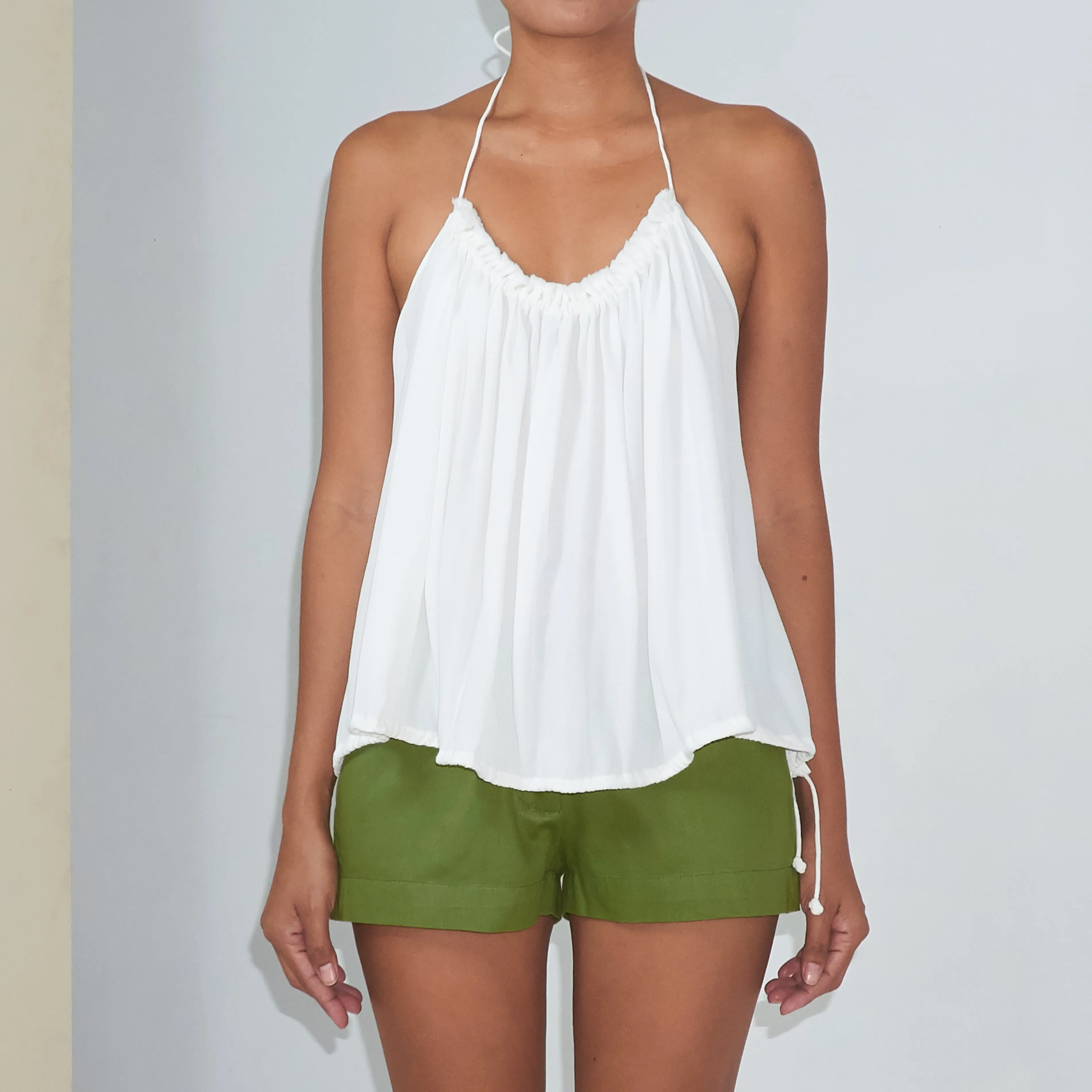 RUSH HALTER TOP - Rayon Fujette Crepe | Off White