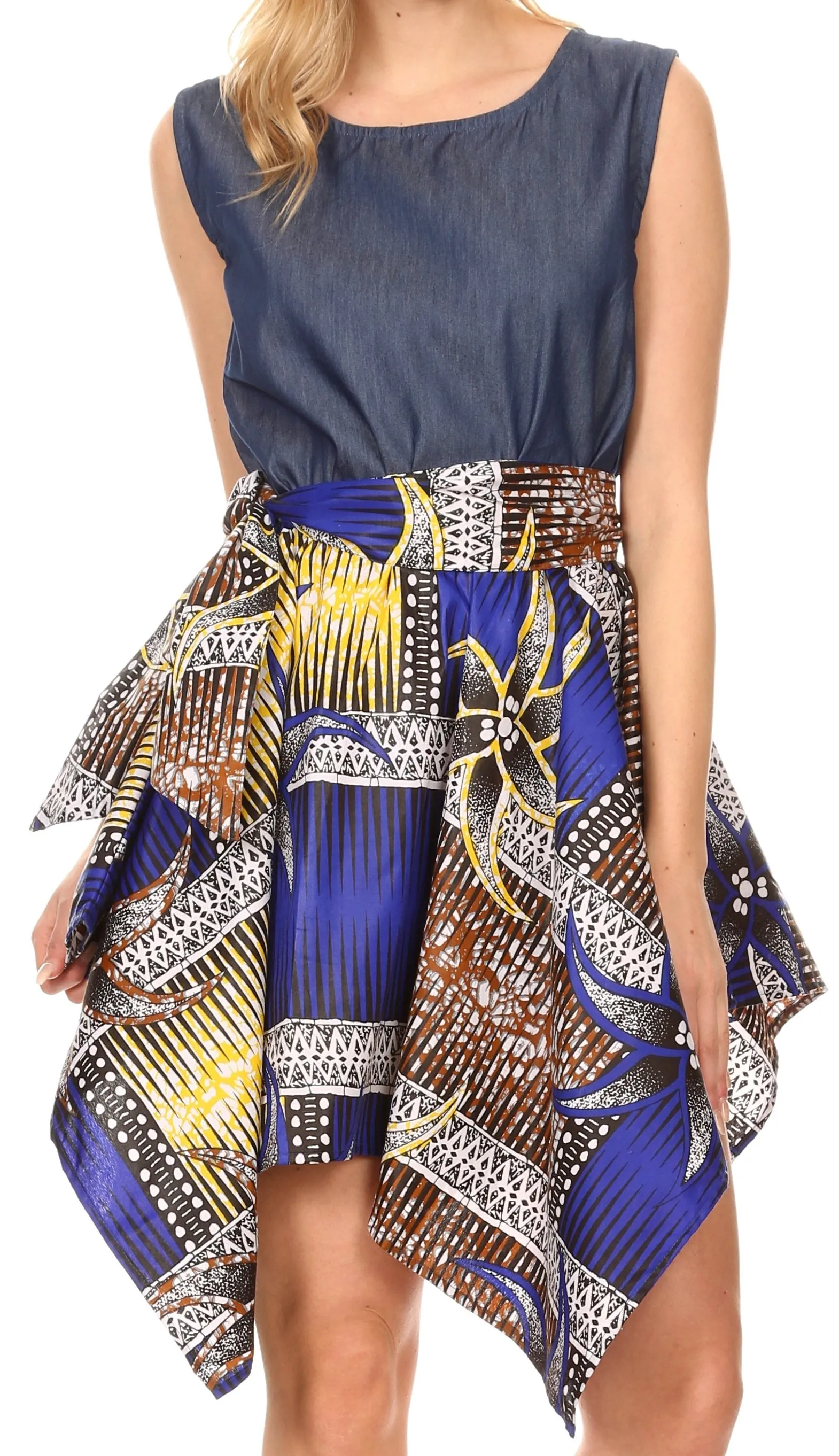 Sakkas Lani Womens Cocktail Sleeveless Hi-Lo Dress in African Print w/Pockets