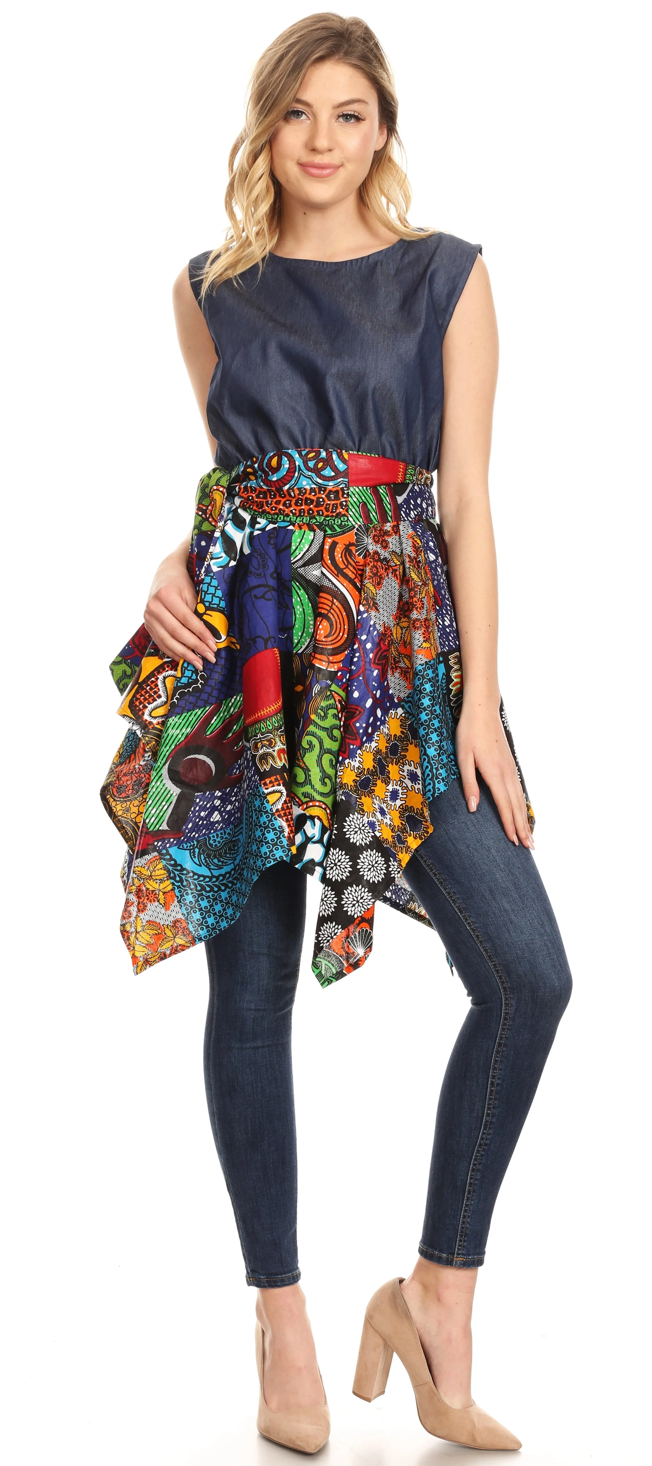 Sakkas Lani Womens Cocktail Sleeveless Hi-Lo Dress in African Print w/Pockets