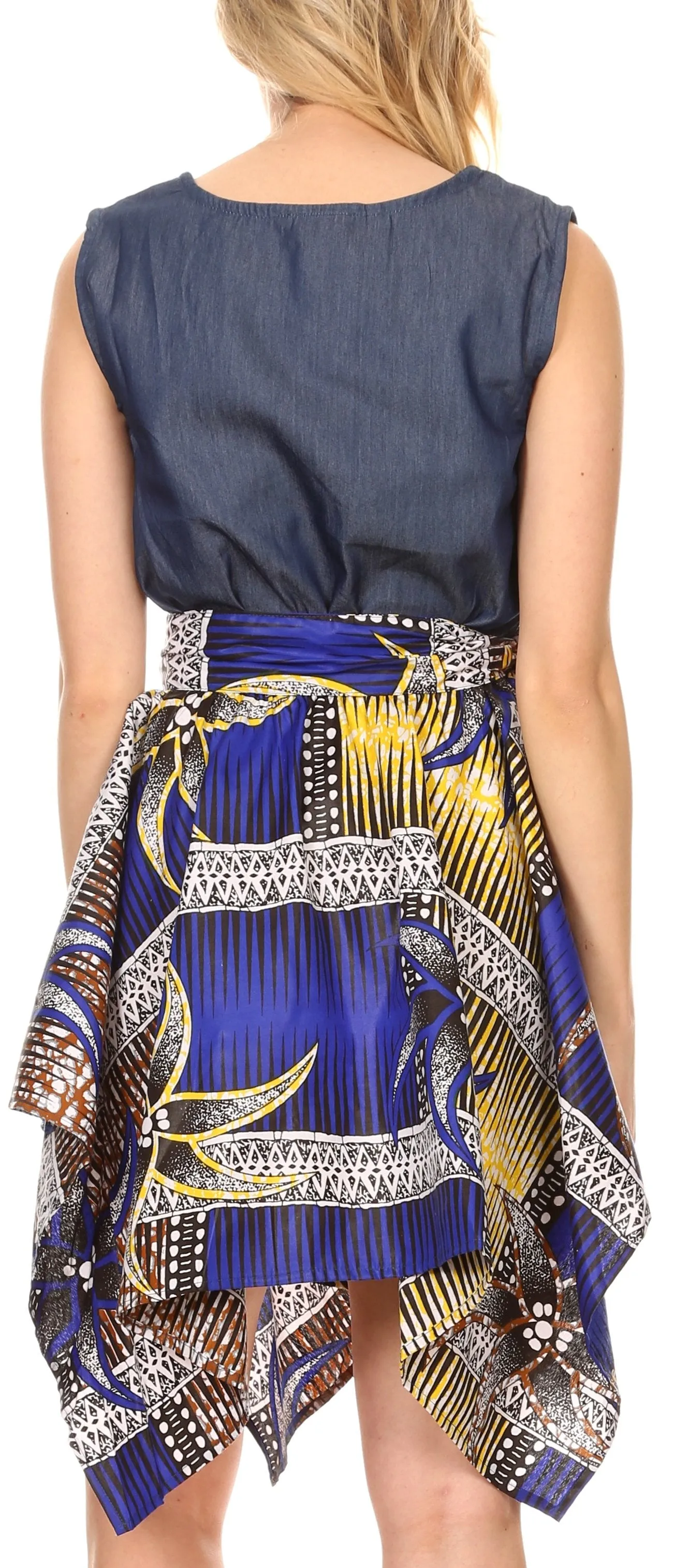 Sakkas Lani Womens Cocktail Sleeveless Hi-Lo Dress in African Print w/Pockets