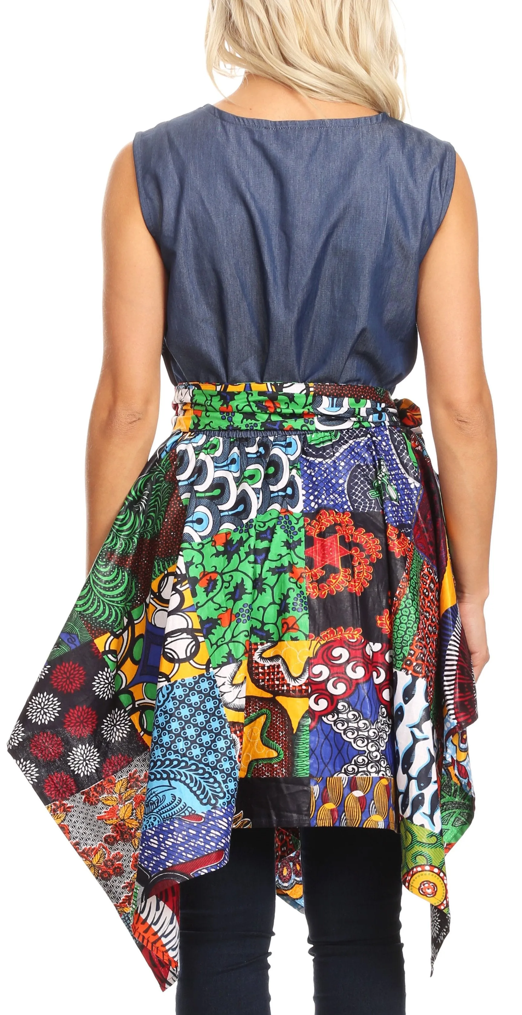 Sakkas Lani Womens Cocktail Sleeveless Hi-Lo Dress in African Print w/Pockets